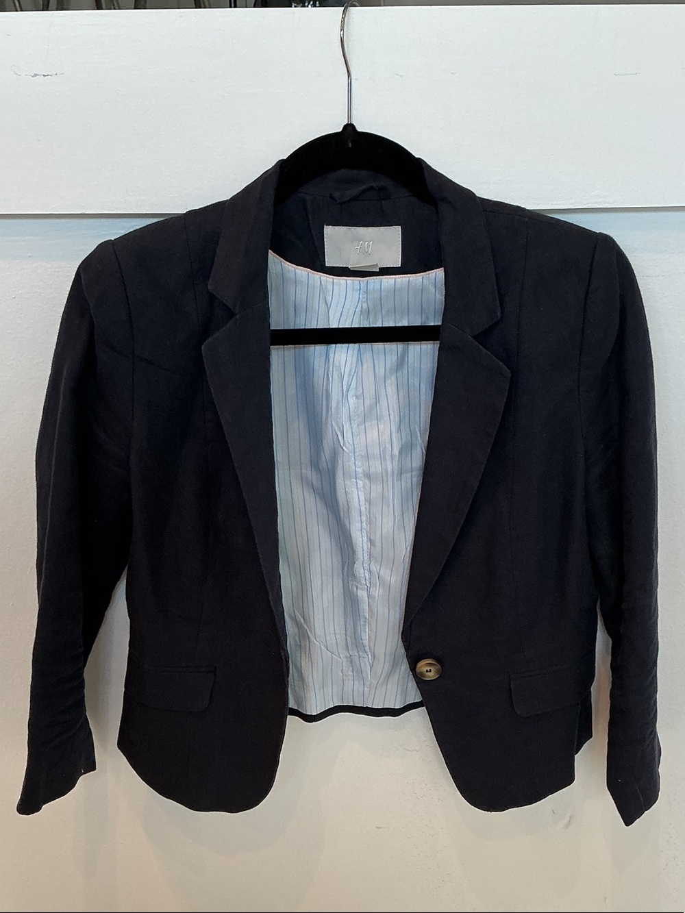 H&M Black Women's Single-Button Linen Blend Blazer